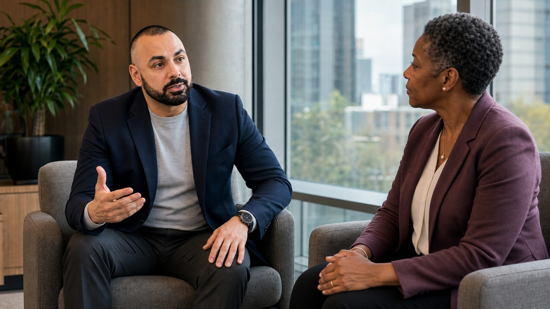 Rahim Syed in a one-on-one advisory conversation with an executive